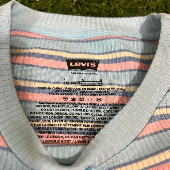 NWT Levis Big Girls Striped Meet and Greet Rib Crew Top Size Large - Picture 2 of 3